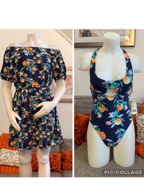 ❣️🆕Sunshine 79 Peace, Love & Peaches Over The Shoulder One Piece & Coverup Set❣️